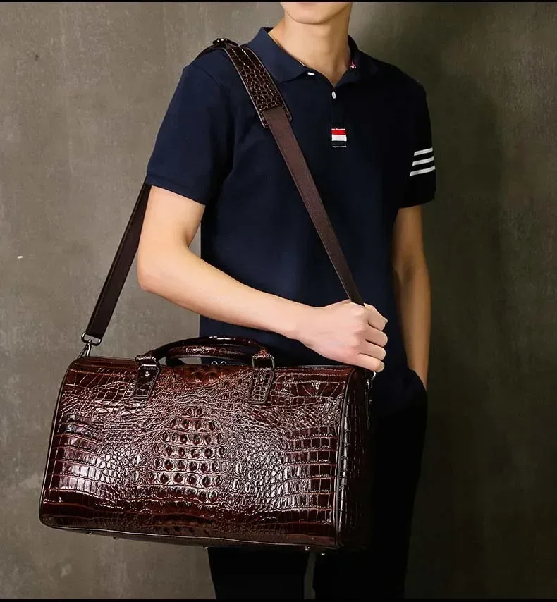 sacs de voyage en cuir d'alligator véritable de vache pour hommes, sacs de luxe de grande capacité portables à bandoulière de marque, nouvelle collection 2024