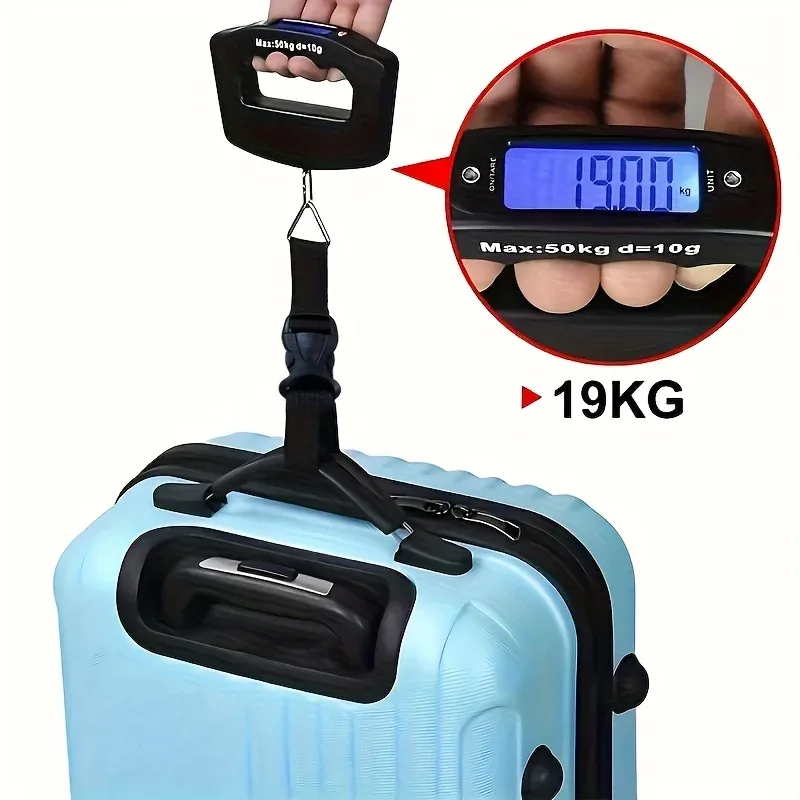 balance voyage numérique lcd bleu capacité 50kg précision haute poignée ergonomique compact usage voyage