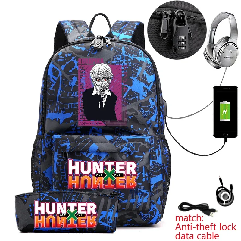 sac à dos hunter x hunter anime pour étudiants, sac à dos antivol décontracté avec trousse à crayons pour garçons et filles, sac d'école