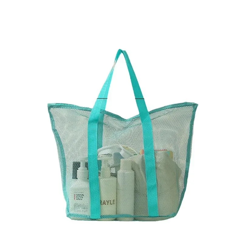 sac de plage en maille grande capacité avec poignées, sac de rangement ajouré pour voyages en bord de mer, serviettes, chaussons et courses