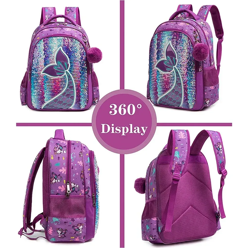 sac à dos d'école bikab pour filles, sac à dos à paillettes de 16 pouces avec boîte à lunch, ensemble de sacs pour fournitures scolaires pour femmes et filles