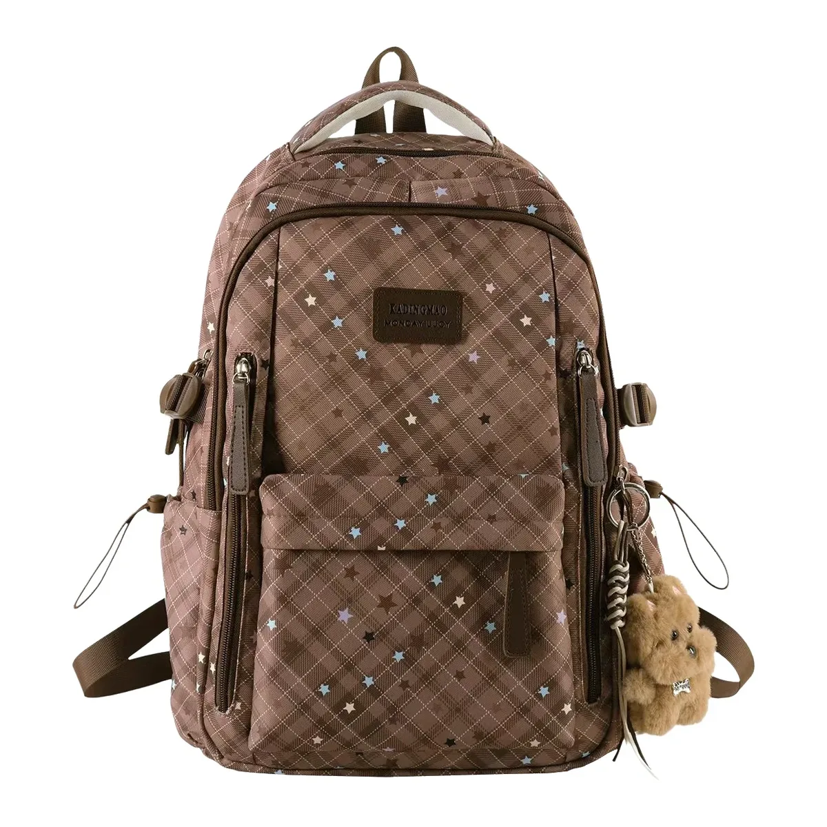 sac à dos décontracté grande capacité tendance pour les loisirs et les voyages, en nylon, pour les jeunes filles du collège et du lycée, sac à dos d'extérieur à imprimé à carreaux