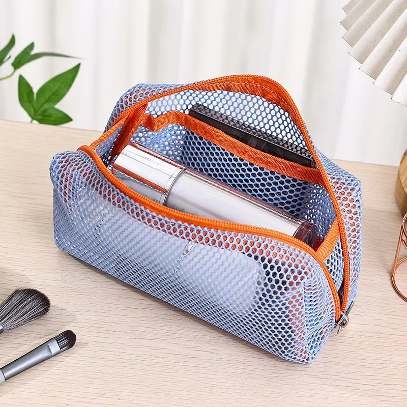 sac à cosmétiques de voyage en maille noire, 1 pièce, sac de maquillage à fermeture éclair pour femmes, trousse de toilette de lavage, organisateur de maquillage, pochette de rangement portable