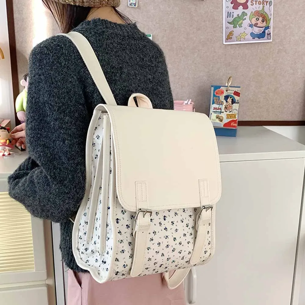 ins petit sac à dos en pu à fleurs, sac d'ordinateur de grande capacité avec nom personnalisé version coréenne, sac à dos de loisirs de voyage pour étudiants