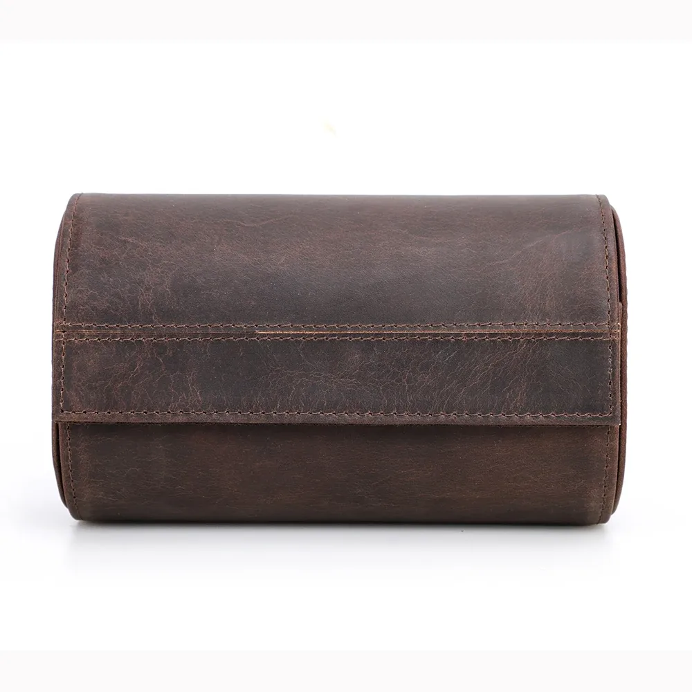 boîte à montre en cuir véritable, organisateur de rangement de montre portable rétro voyage montre rouleau étui support détachable pour hommes femmes