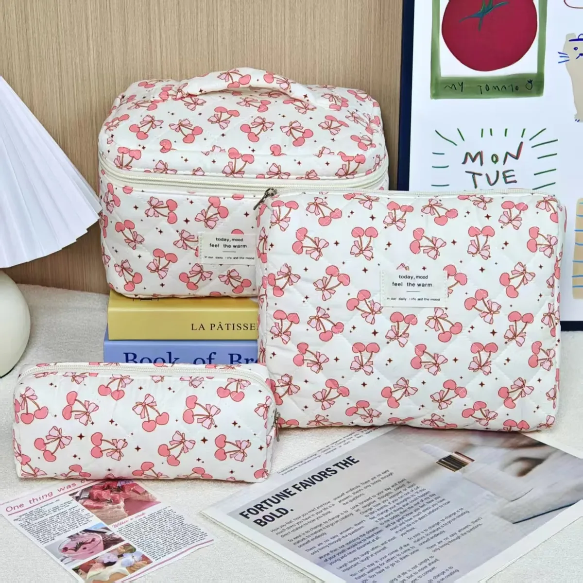 trousse de maquillage à imprimé floral de grande capacité, sac de rangement de cosmétiques de voyage portable, sac de style urbain simple avec doublure en polyester pour femmes