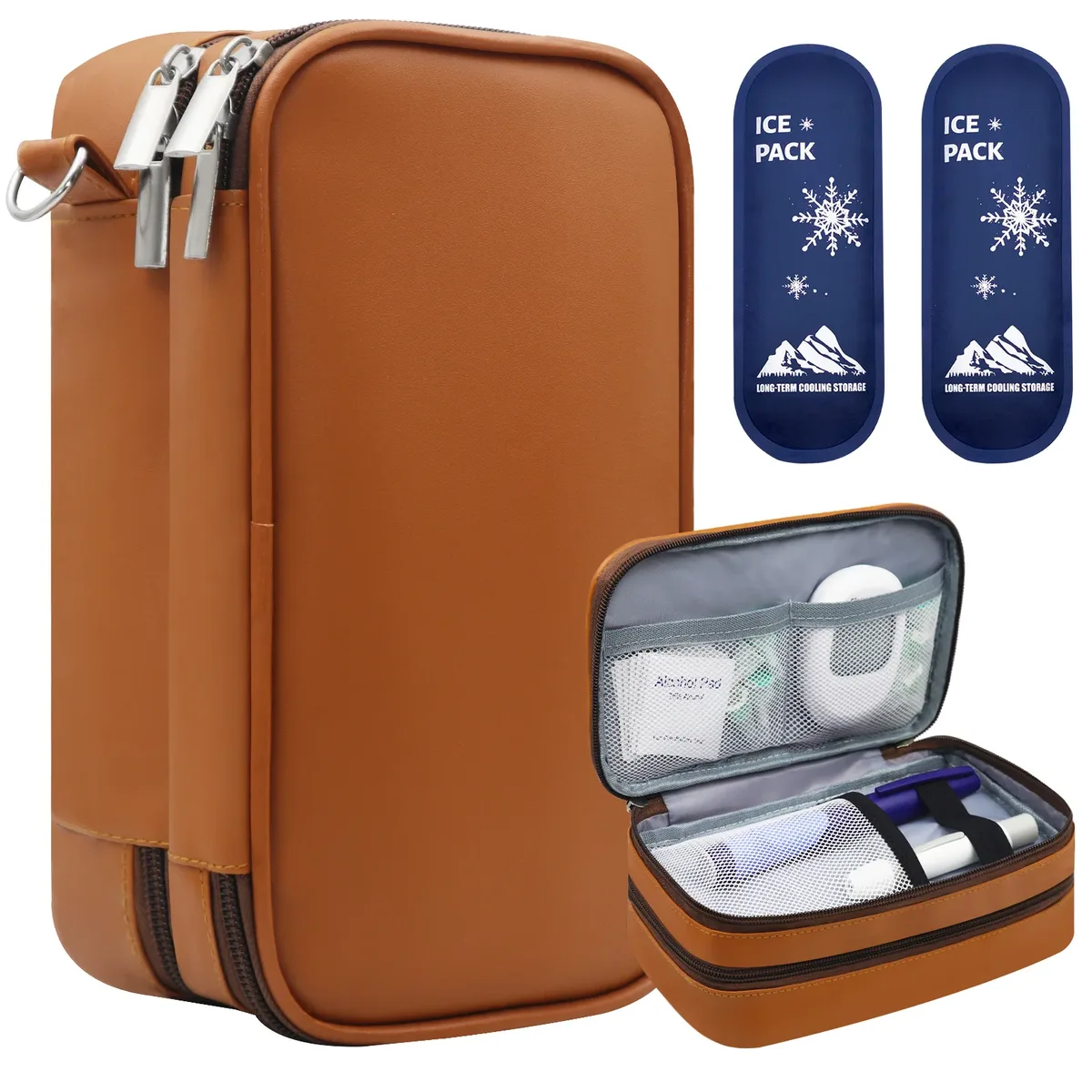 sac de rangement portable marron pour fournitures diabétiques, étui de voyage pour insuline simple ou double couche, sac seul