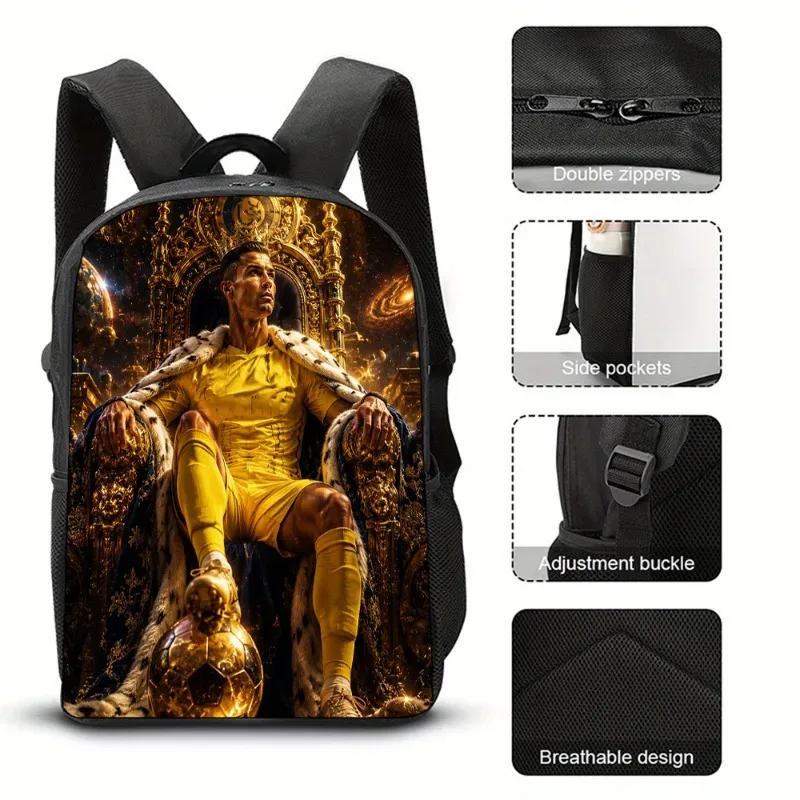 sac à dos de football ronaldo pour étudiant, impression 3d cr7, sacs d'école de 16 pouces, sac à dos de sport en plein air pour garçon et homme, grand sac de voyage, cadeau