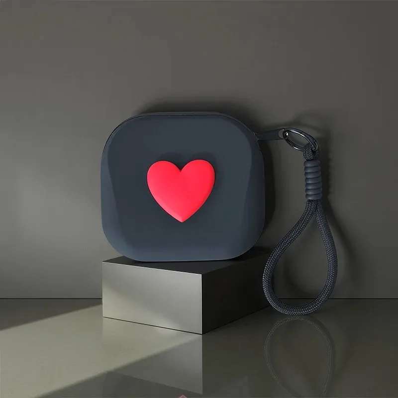 1 pièce pochette de rangement en silicone en forme de cœur, porte-monnaie, portefeuille, avec cordon tressé, organisateur portable pour câbles de données, écouteurs et clés
