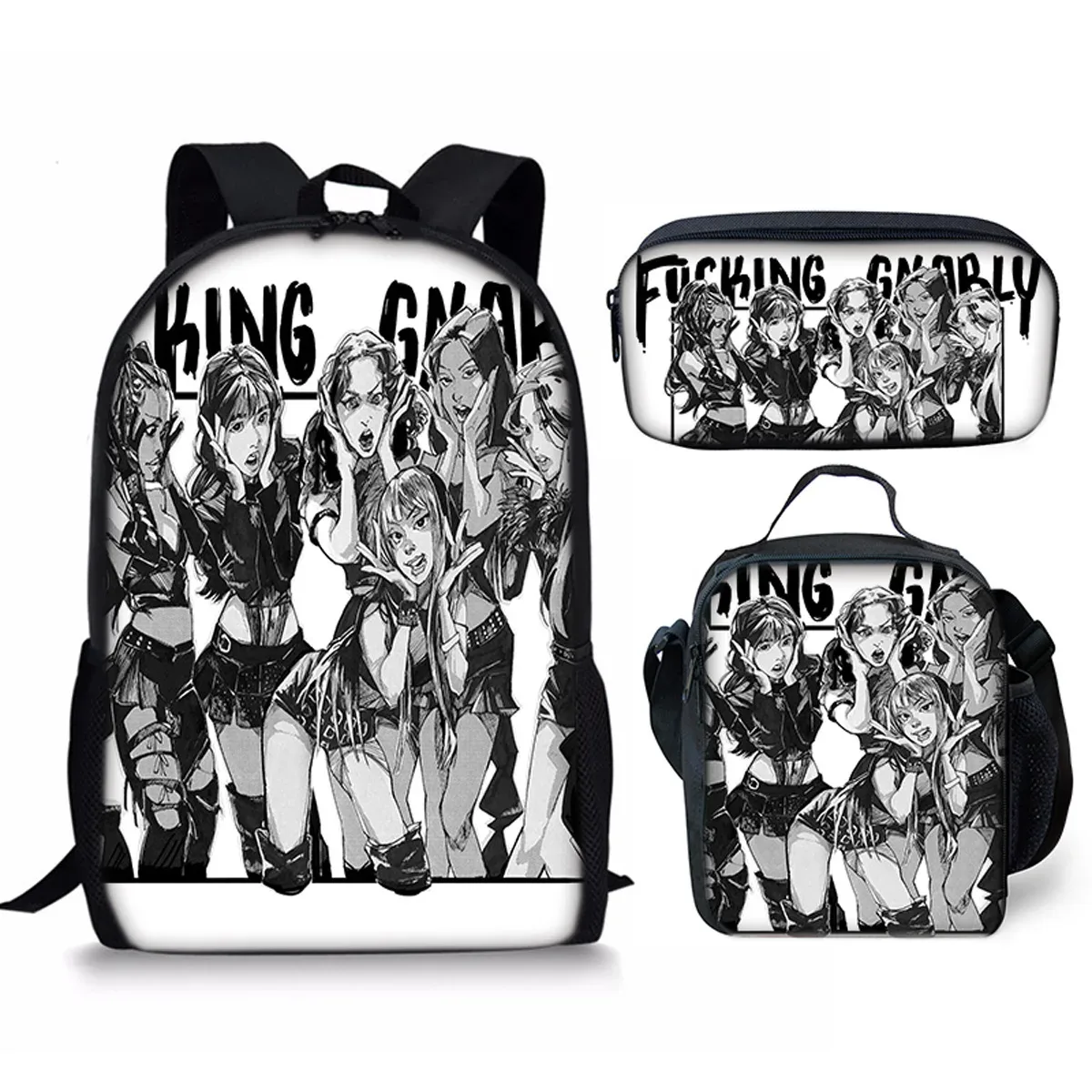 sac à dos d'école kpop katseye 3d imprimé, 3 pièces/ensemble, avec sac à déjeuner et trousse à crayons – nouveauté amusante et populaire de luxe