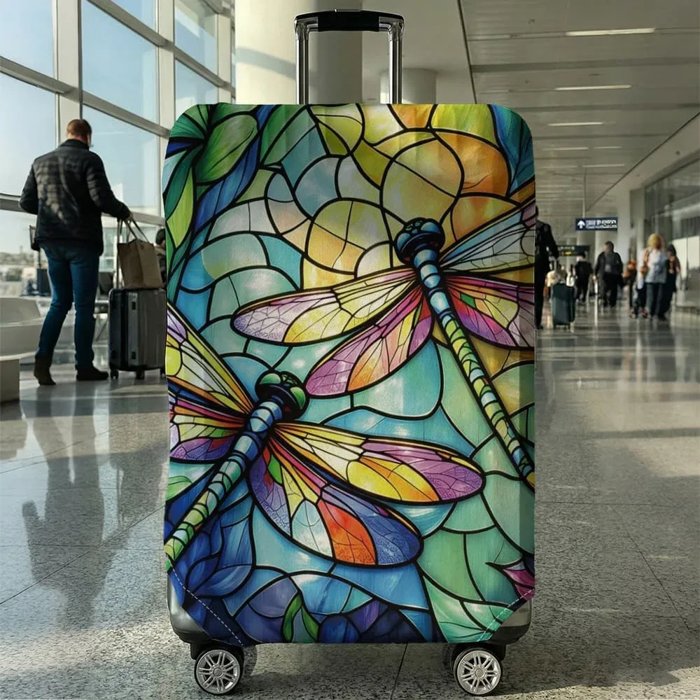 housse de bagage motif libellule style vitrail, convient aux bagages de 18 à 32 pouces, protège-poignée de bagage, accessoires de voyage