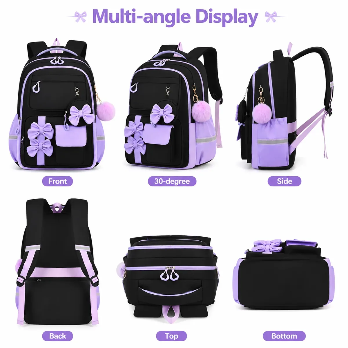 sac à dos tendance pour filles, ensemble de 3 pièces, sac à dos d'école mignon avec sac à lunch et trousse à crayons, sac à livres pour élèves du primaire et du collège