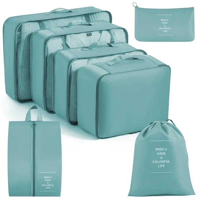 organisateur voyage polyester beige compartiments zippés poches intérieures cube sac compression chaussures pochettes housse vêtements