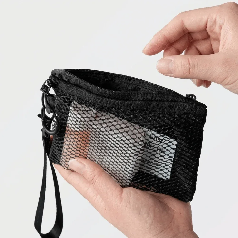 sac de rangement léger en maille, sac cosmétique en polyester de couleur unie avec fermeture éclair, porte-monnaie multifonctionnel, sac de rangement de voyage