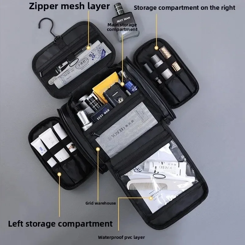 grande trousse de maquillage en cuir pu, organiseur de cosmétiques de voyage, pochette de toilette multifonctionnelle, étui de rangement imperméable pour unisexe