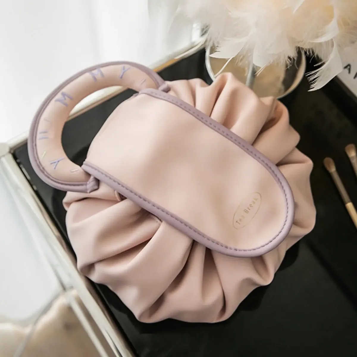 trousse de maquillage portable pour usage quotidien, trousse de toilette de voyage de grande capacité pour femmes, pochette de rangement de cosmétiques à cordon de serrage pour dames