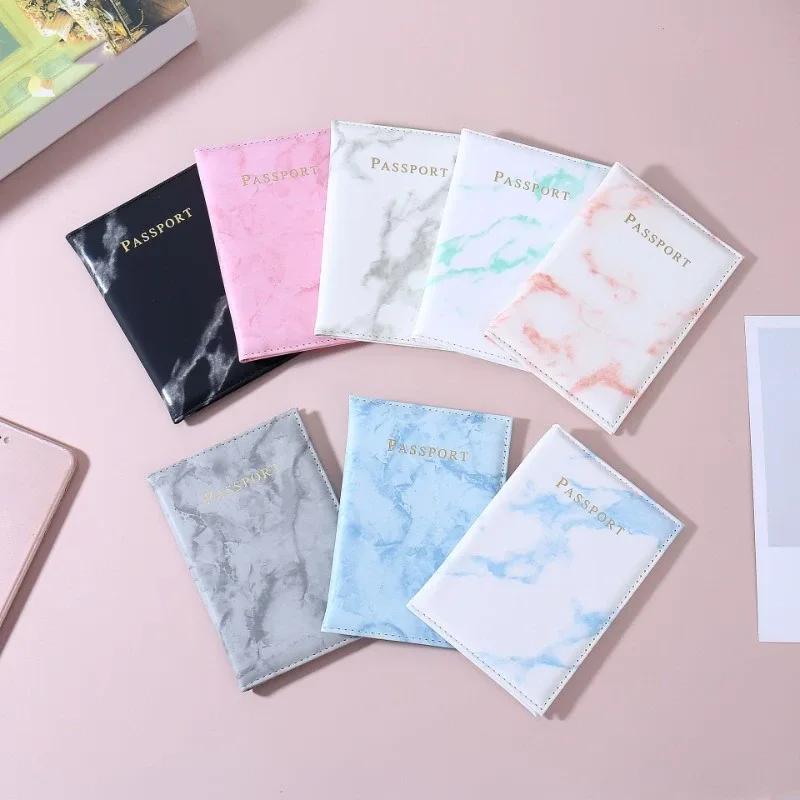 Étui porte-passeport en marbre, accessoires de voyage, couverture d'identité pour femmes et hommes, couverture de passeport pour carte bancaire, étui portefeuille d'affaires, pochette