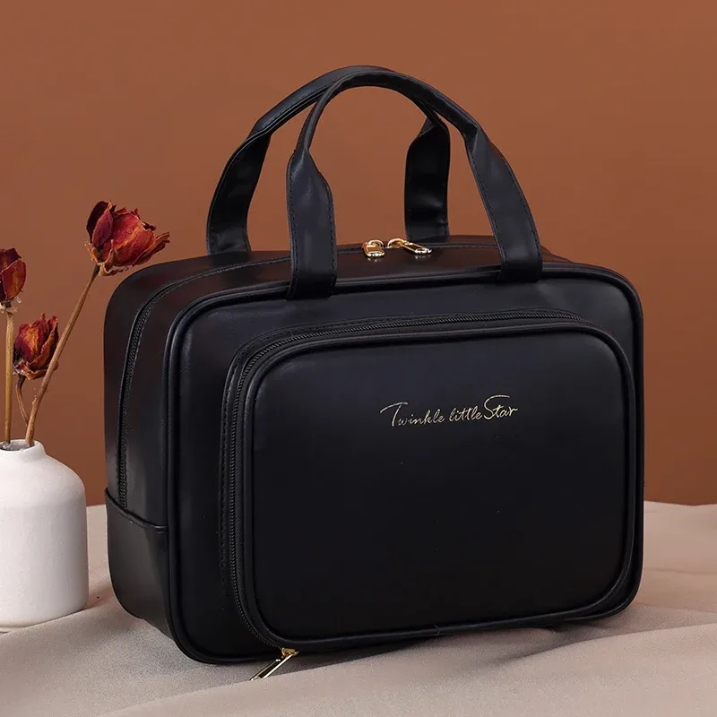 sac à cosmétiques en pu de grande capacité, organisateur de maquillage portable, options pour les voyages et l'usage quotidien, rangement pour cosmétiques et articles de toilette