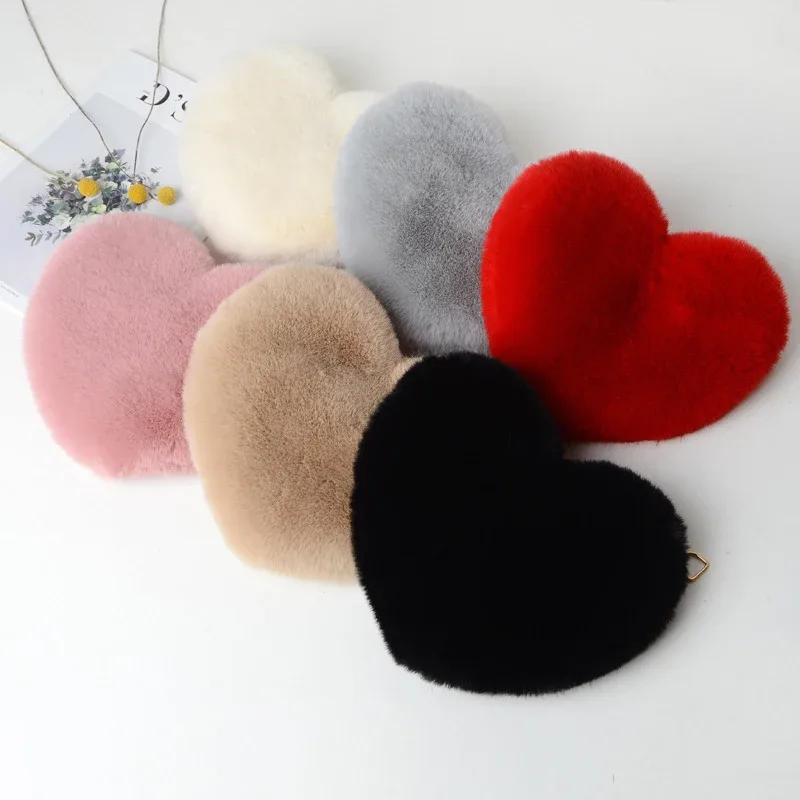 sacs à main en forme de cœur pour femmes, jolis sacs à bandoulière en fausse fourrure, sac à bandoulière en peluche douce avec chaîne, fourre-tout de shopping