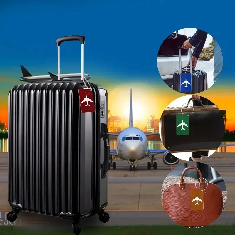 5 étiquettes de bagage durables en aluminium, design anti-vol avec anneau en acier, pour l'identification des bagages et le contrôle à l'embarquement