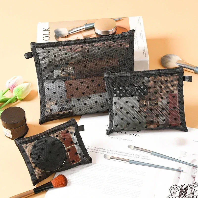 sac à cosmétiques en maille pour femmes, rangement de voyage, sac de maquillage, organisateur, pochette de maquillage portable, petite et grande trousse de toilette et de beauté