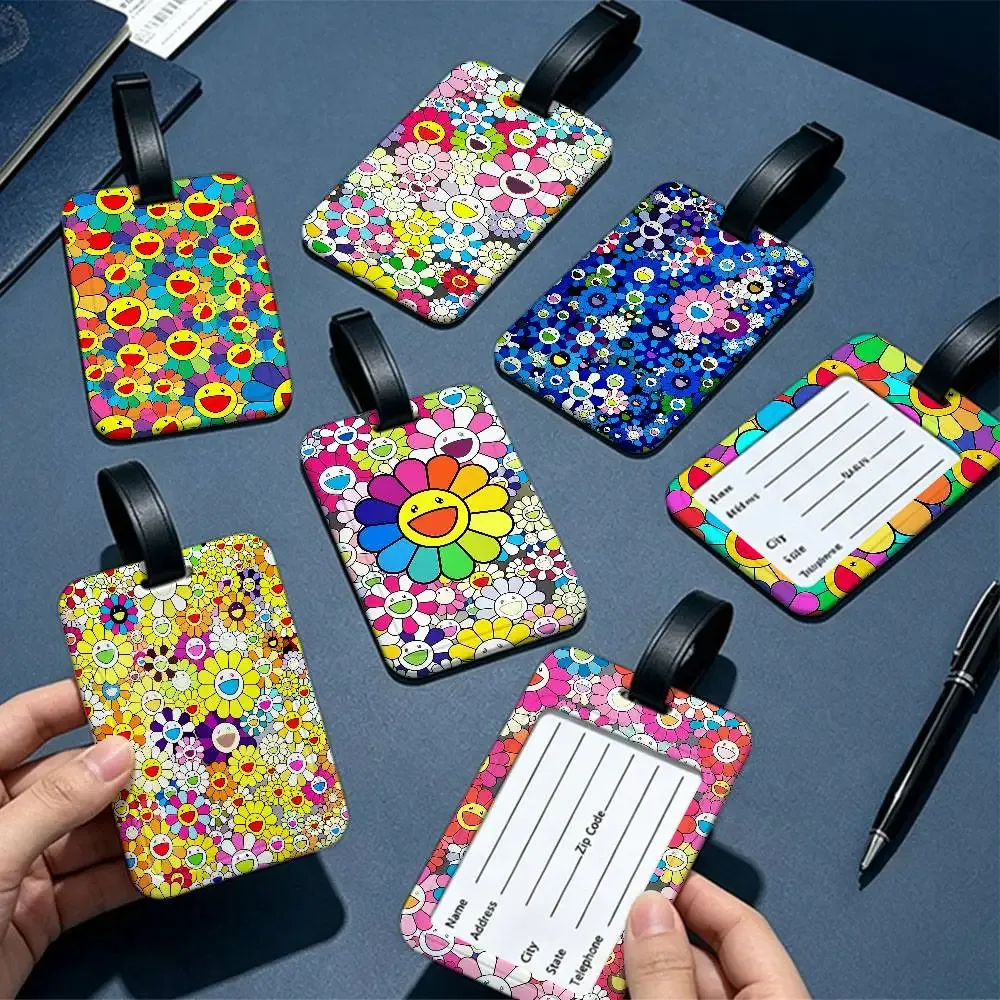 étiquette de bagage en pvc imperméable t-takashi murakami avec carte d'information, étiquette d'identification anti-perte pour bagages, sac à dos scolaire