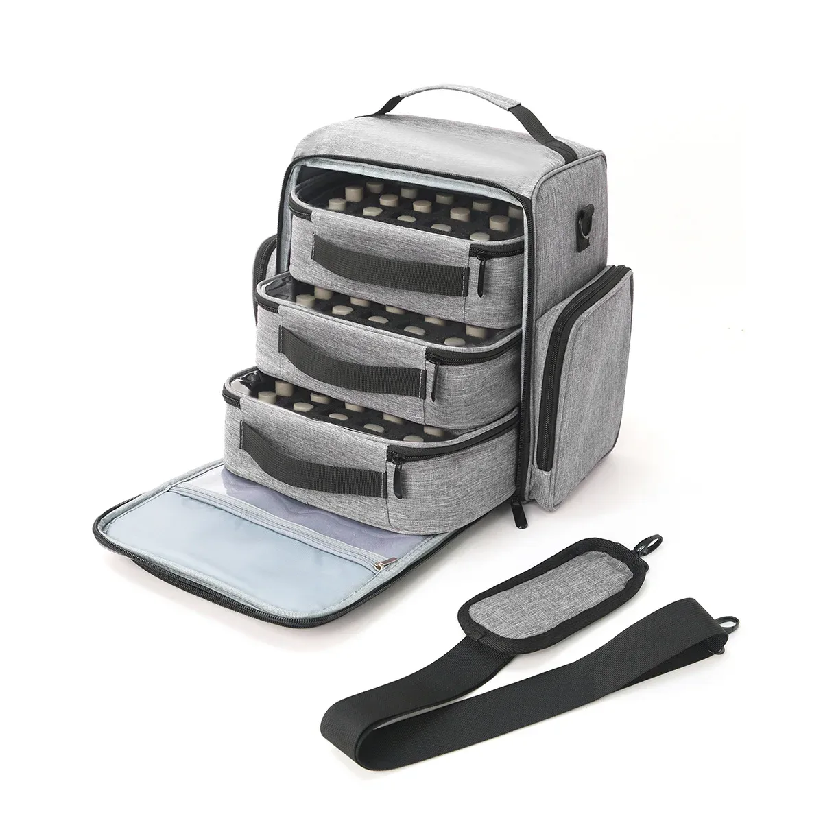 sac de rangement pour vernis à ongles à trois couches, grande capacité, trousse de toilette portable, sac de rangement portable, trousse à maquillage 72 compartiments avec hauteur supplémentaire