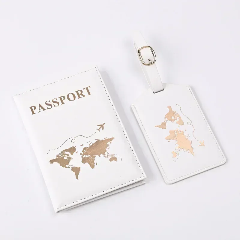 nouvelle couverture de passeport ensemble d'étiquettes de bagage en cuir pu protecteur de passeport étiquettes de bagage passeport portefeuille carte d'identité pince à billets