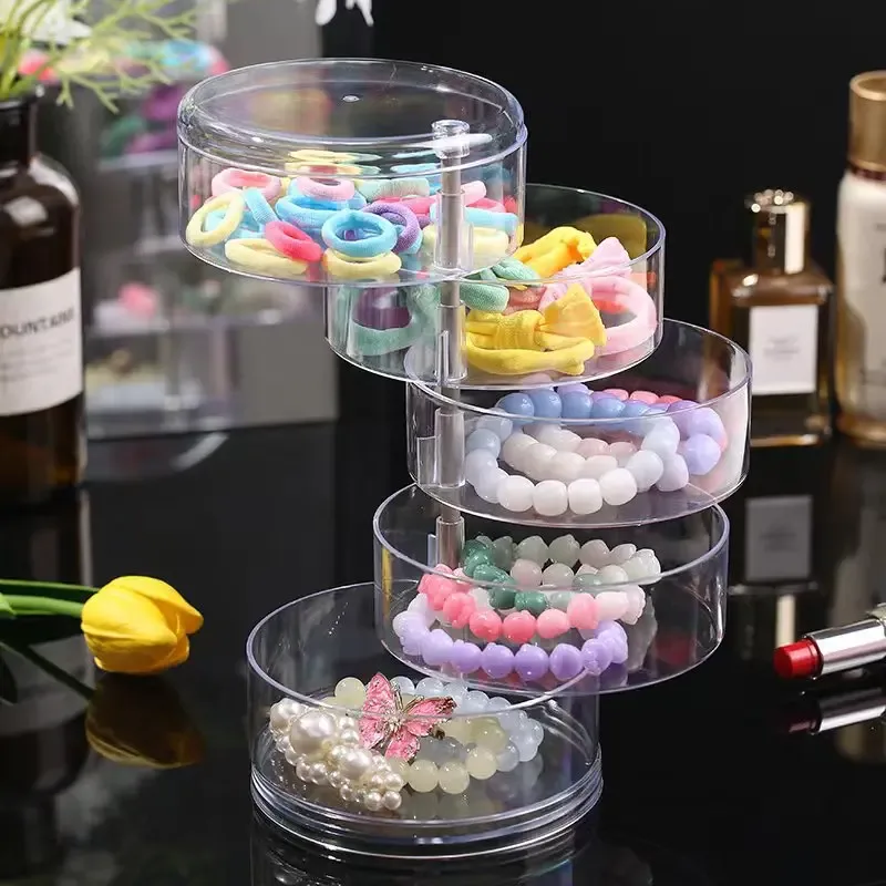 organisateur de bijoux rotatif à 360°, boîte de rangement en plastique transparent, compacte, multi-couches, porte-boucles d'oreilles et bagues, anti-poussière, présentoir de bureau
