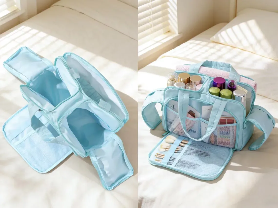 sac de toilette extensible et pliable personnalisé, sac de toilette de voyage personnalisé avec crochet de suspension, cadeau pour demoiselle d'honneur