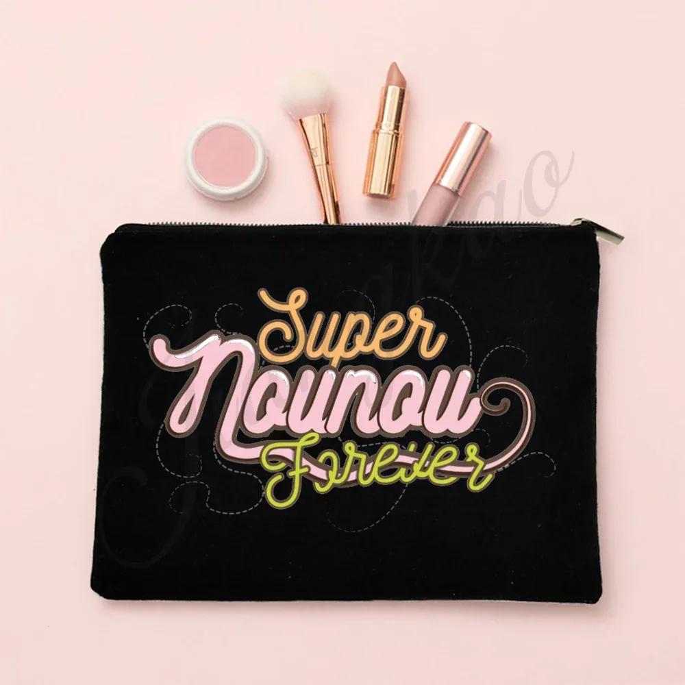 j'aime ma nounou, trousse de maquillage imprimée française, pochette de rangement de toilette de voyage, trousse à cosmétiques pour femmes, sacs à fermeture éclair, cadeau de remerciement pour nounou