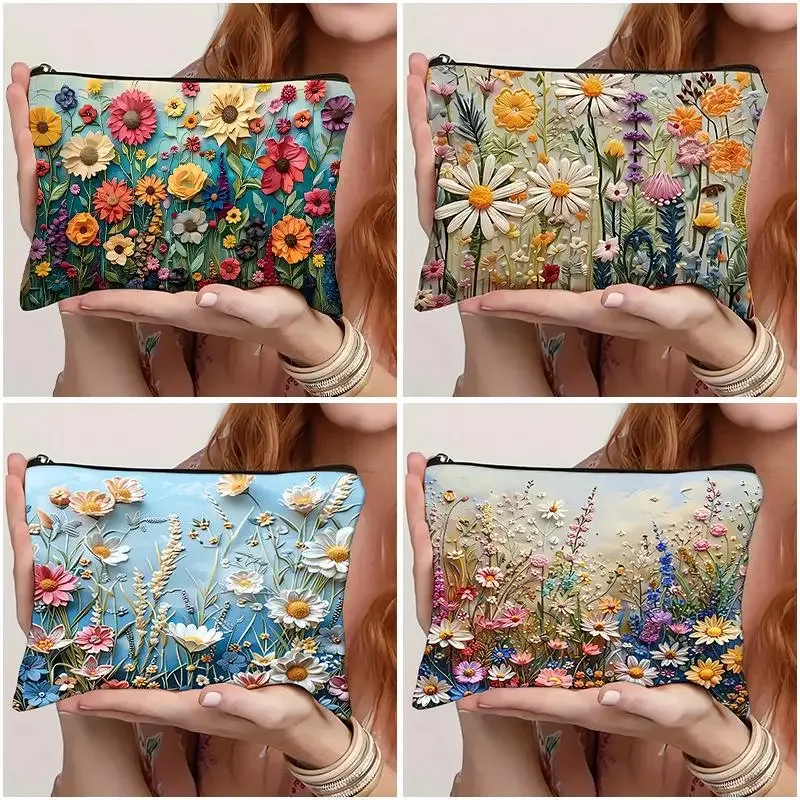 sac à cosmétiques imprimé double face style boho vintage, trousse de toilette de voyage pour femmes, sac de maquillage de grande capacité, sacs de rangement, cadeaux