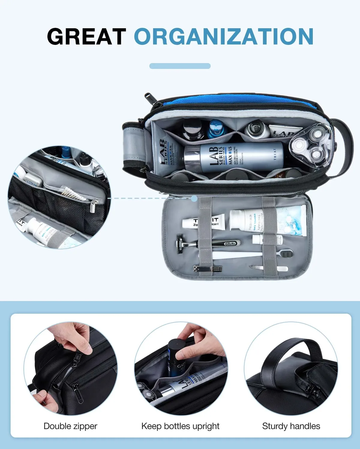 bagsmart trousse de toilette pour hommes, grand organisateur de trousse de toilette, trousse de maquillage, trousse de cosmétiques imperméable, trousse de voyage pour hommes.