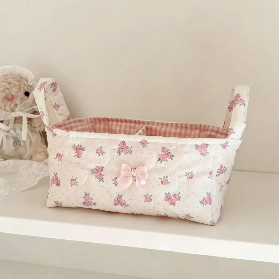 nouveau panier de rangement superposé en coton tressé, style ins, pour décoration de bureau et organisateur de cosmétiques, motif 'cœur de fille'