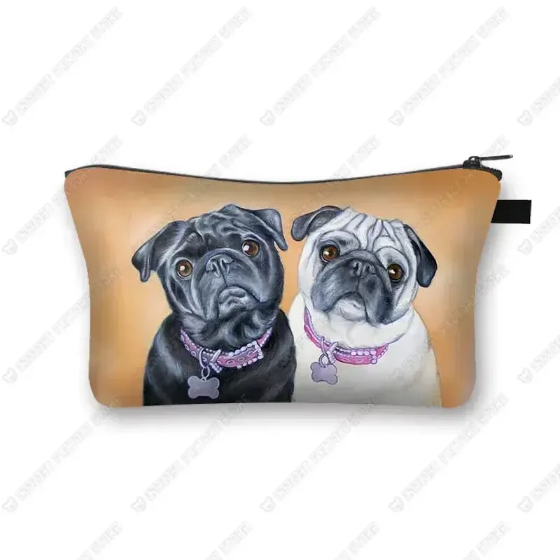 sacs à cosmétiques imprimés chien carlin 3d, motif pékinois mignon pour trousse de maquillage, organisateur nécessaire pour femmes, mini sac à main de voyage