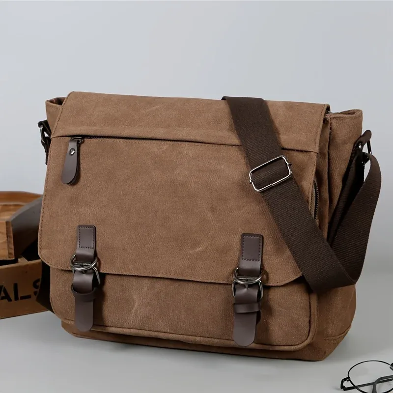 sac messager rétro en toile pour homme, grand sac pour ordinateur portable, sac bandoulière décontracté pour les sorties, les trajets quotidiens, les sacs d'école, les sacs universitaires