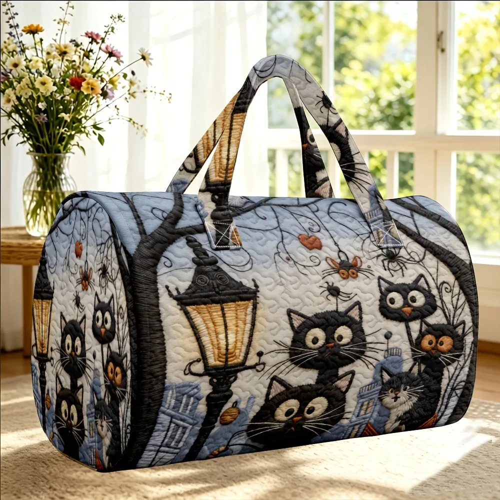 joli sac à main matelassé en 3d avec motif de chat – sac de voyage unique avec imprimé de chat pour halloween – cadeau idéal pour les amoureux des chats, facile à transporter.