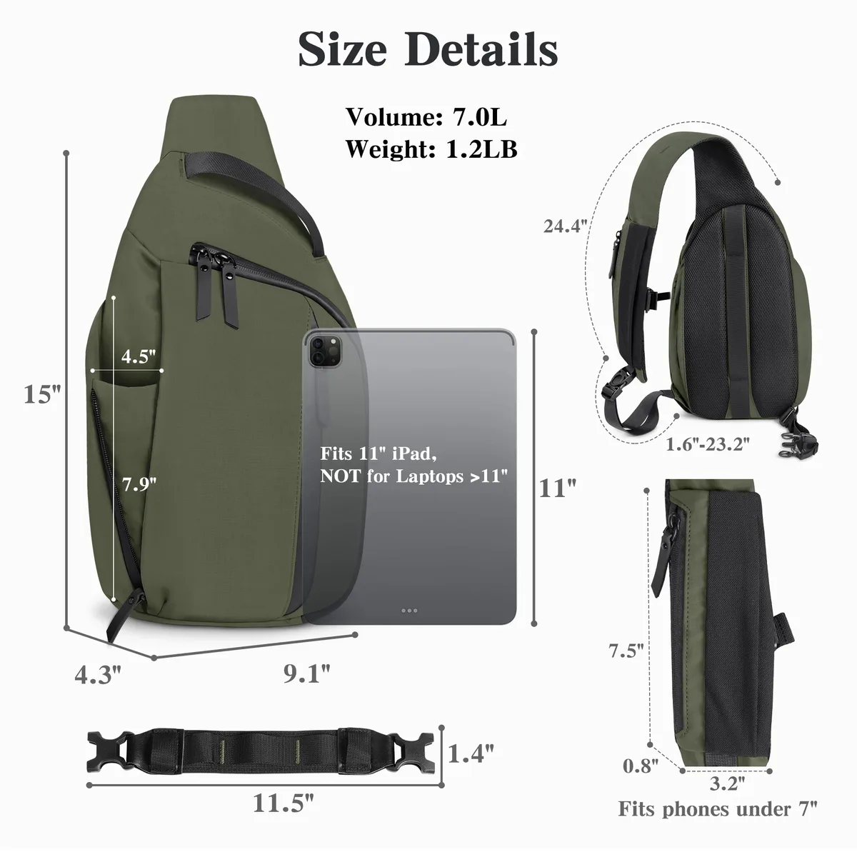 sac à bandoulière d'extérieur pour hommes, sac de poitrine à la mode, sac à dos de sport avec poche pour bouteille d'eau, convient pour tablette de 11 pouces