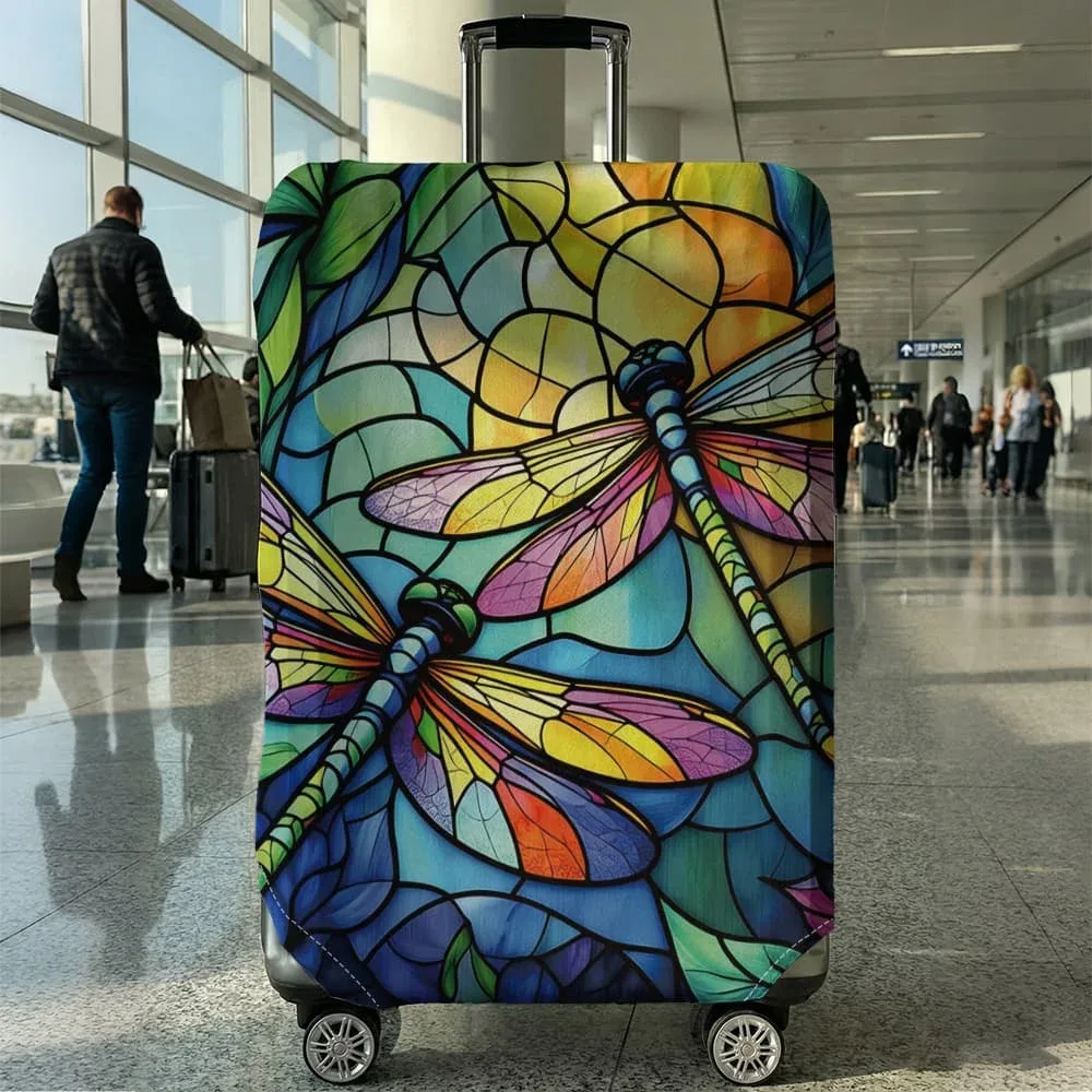 housse de bagage motif libellule style vitrail, convient aux bagages de 18 à 32 pouces, protège-poignée de bagage, accessoires de voyage