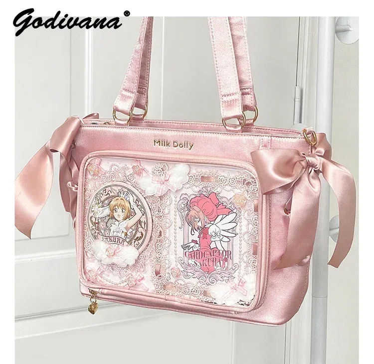 sac à main lolita de grande capacité pour filles, sac à bandoulière carré, solide, ruban de satin, original, style japonais, initié itabag