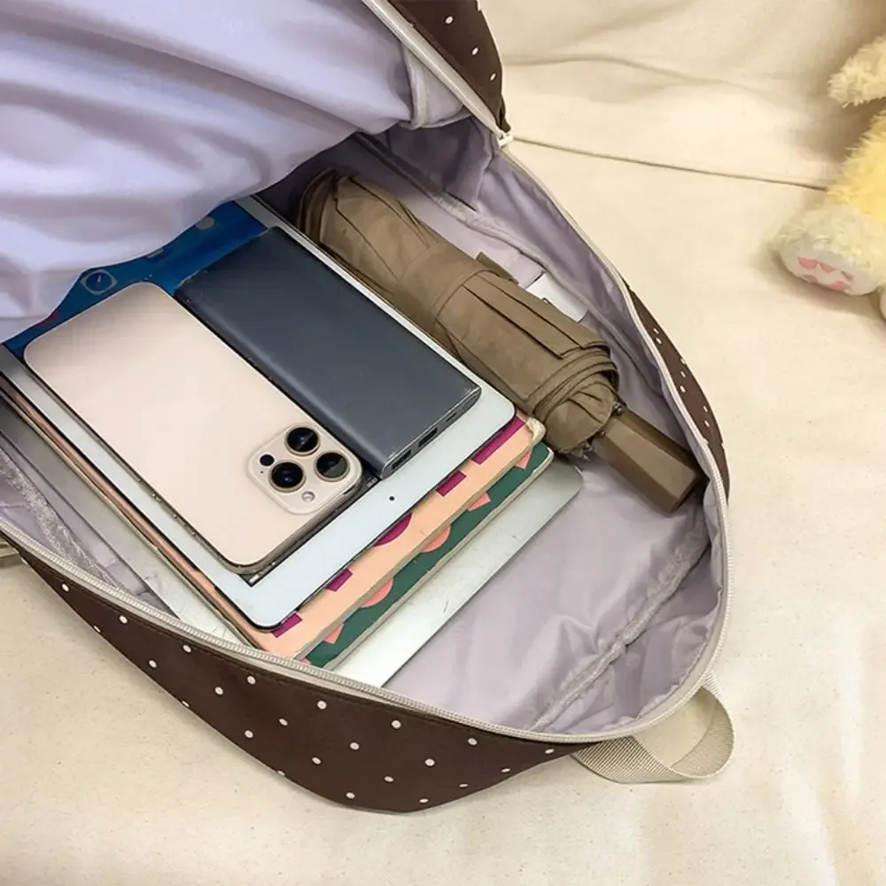sac à dos en nylon pour filles, avec nœud à pois, cartable d'étudiant de grande capacité, antivol, multi-compartiments, pour ordinateur de voyage