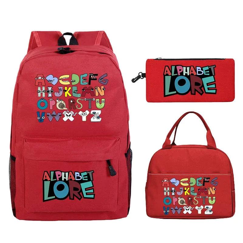 3 pièces/ensemble alphabet lore sac à dos garçons filles cartable sac à dos avec sac à déjeuner sac à crayons étudiants sac à dos sac de voyage confortable