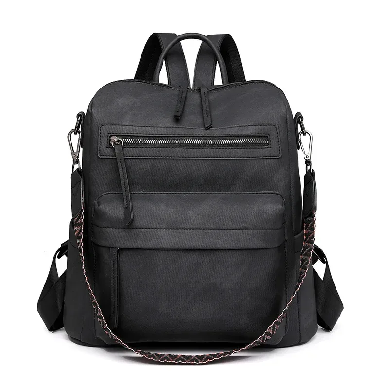 sac à main en cuir pu imperméable et antivol pour femmes, grande capacité, rétro, voyage, collège, sac à dos pour ordinateur portable, sac à bandoulière