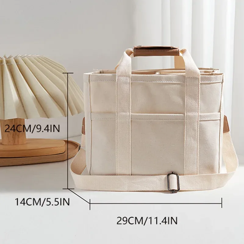 sac à main en toile décontracté pour femmes, fourre-tout multi-poches de grande capacité, bandoulière réglable, sac de shopping décontracté