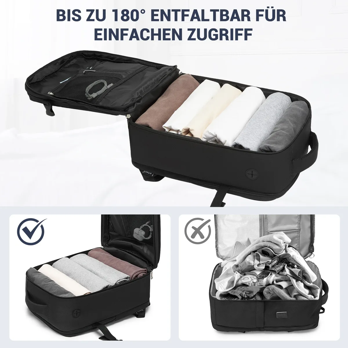 sac à dos de voyage kono pour ryanair & eurowings (40x30x20 cm, 24l) - ultra-léger avec port de charge usb et compartiment pour ordinateur portable jusqu'à 15,6 pouces