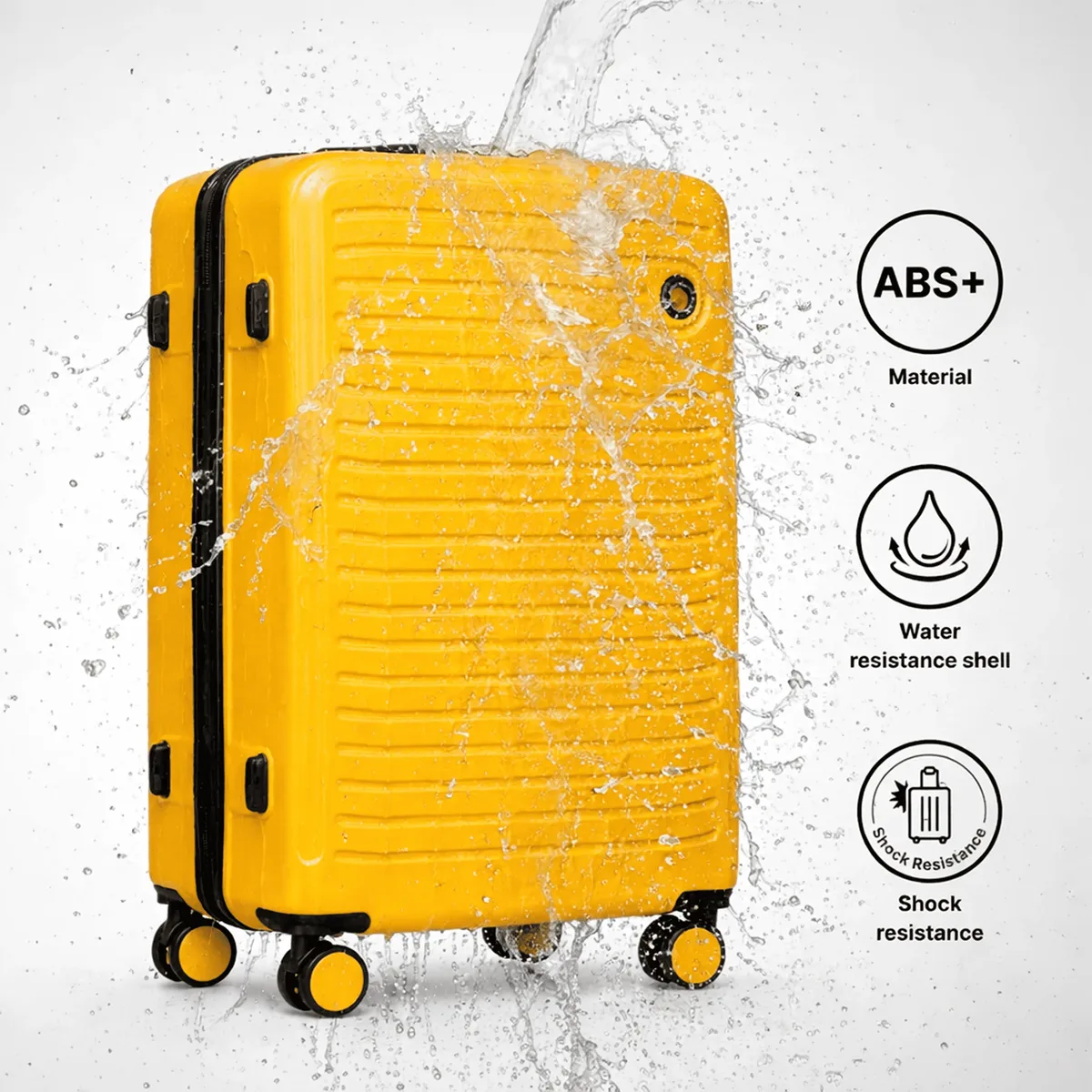 ensemble de 3 valises durables en abs + coot (28 "/24"/20 ")  roues 360 verrouillage cryptographique |   cabine de voyage, grande et moyenne |   dimensions environ 75x50x30 cm/64.5x44x26.5 cm/55x40x20 cm |   couleurs : champagne, jaune, noir, bleu marine