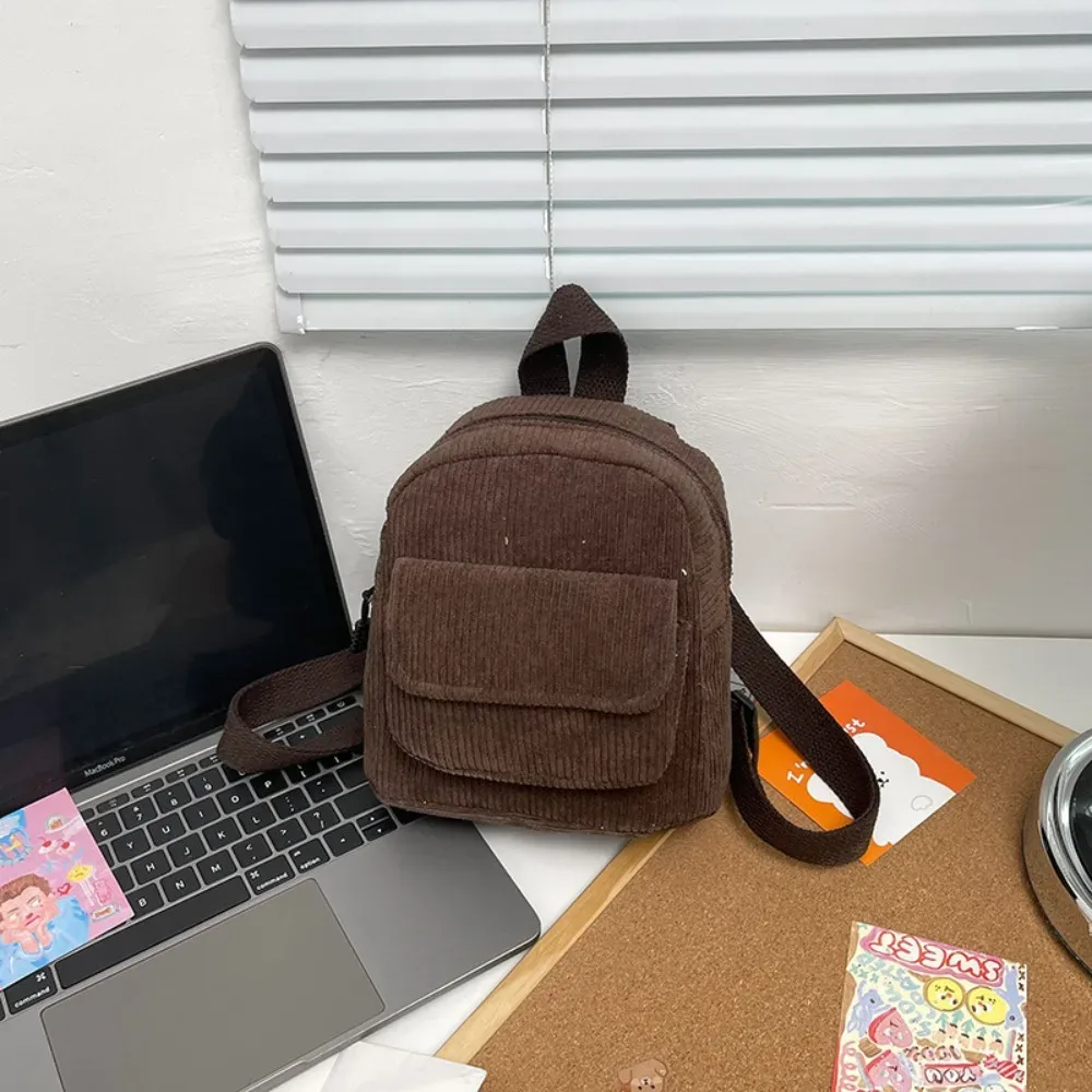 mini sac à dos tendance en velours côtelé de couleur unie, léger, pour voyage, en dacron, petits sacs à dos d'extérieur