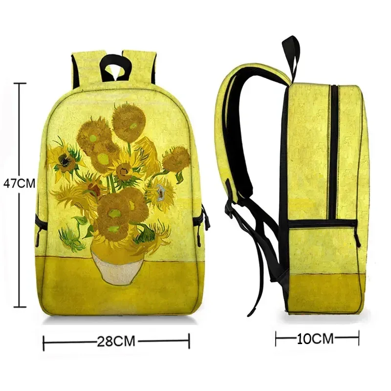 sac à dos peinture à l'huile de claude monet gustability klimt van gogh, cartable de nuit étoilée, baiser de tournesol, cartable de voyage pour femme