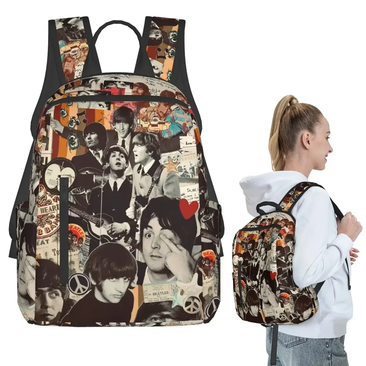 sac à dos artistique harajuku the beatle memebers, sac à livres pour étudiants, sac d'école pour enfants, sacs à bandoulière pour ordinateur, pour hommes et femmes