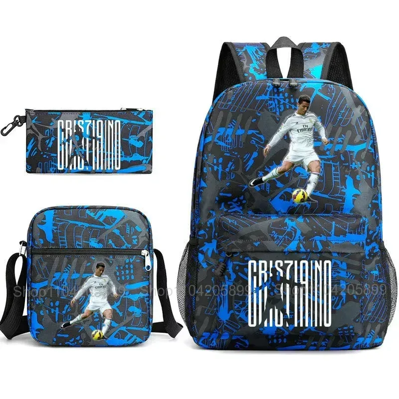sacs à dos cr7 ronaldo pour garçons et filles, 3 pièces, sacs d'école, sac à bandoulière, trousse à crayons, capacité pour ordinateur portable, sac à dos de voyage quotidien, cadeau
